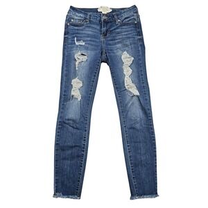 Altar'd State Blue Distressed Ripped Skinny Jeans Womens Size 1 Raw Hem